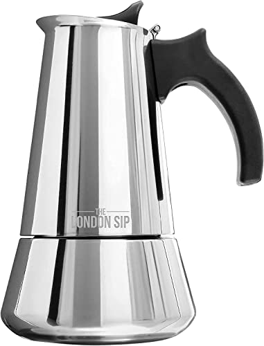 London Sip Stainless Steel Stovetop Espresso Maker Moka Pot Italian Coffee Percolator, Silver, Medium (10.14 oz)