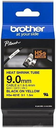 Brother Genuine HSE-621E Heat Shrink Tape, Black On Yellow, 9mm x 1.5m