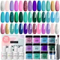 29 Pcs Dip Powder Nail Kit Starter, AZUREBEAUTY 20 Colors Summer Glitter Nude Green Mermaid Serie Dipping Powder Liquid Set with Base Top Coat Activator French Nail Art Manicure DIY Salon Easter Gift