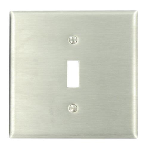 Leviton 84040-40 2-Gang 1-Toggle Centered Device Switch Wallplate, Device Mount, Stainless Steel