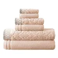 Modern Threads Pacific Coast Textiles Damask Jacquard Bordered Cotton Single Hand Towels, Pack of 6, Peach