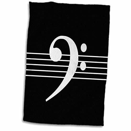 3D Rose Black Bass F-Clef Staves Staff-Music Musician Gift Hand Towel, 15" x 22", Multicolor
