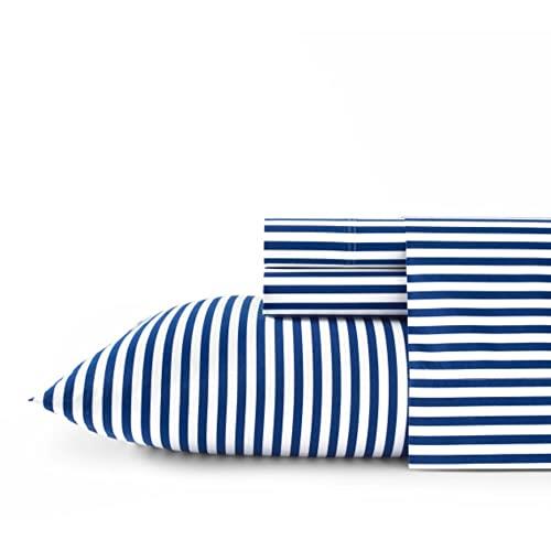 MARIMEKKO - Twin Sheets, Cotton Percale Bedding Set, Crisp & Cool Home Decor (AJO Blue, Twin/Twin XL)