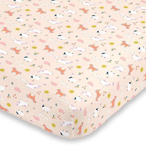 Carter's Sunny Farms Super Soft Mini Crib Fitted Sheet, Pink, Yellow, Orange, Lavender