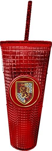 Spoontiques - Harry Potter Diamond Tumbler - Textured Cup with Straw - Double Wall Insulated and BPA Free - 20 oz - Gryffindor