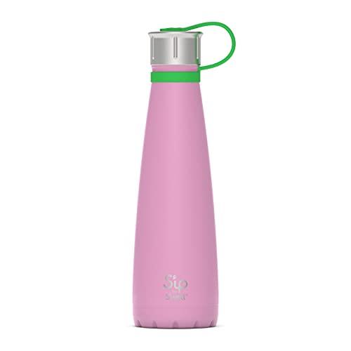 S'well S'ip by S'well Stainless Steel Water Bottle - 15 Oz - Pink Meadow - Double-Walled Vacuum-Insulated Keeps Drinks Cold for 24 Hours and Hot for 10 - with No Condensation - BPA-Free