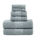 Modern Threads Textured 6 Piece Set, 2 Bath Towels, 2 Hand Towels, 2 Washcloths, with Velour Border Ivy