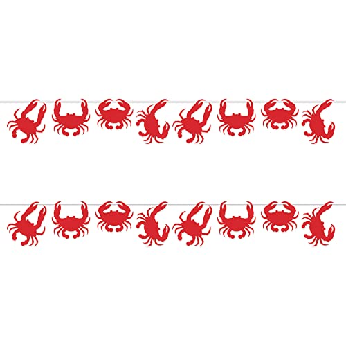 Beistle 2 Piece Crab Decorations Banners for Luau Theme Nautical Beach Décor Under The Sea Party Supplies, 8" x 6', Red