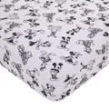 Disney Mickey Mouse - Charcoal, Black and White Mickey and Friends, Minnie Mouse, Donald Duck and Pluto Nursery Polyester Fitted Crib Sheet