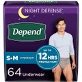 Depend Night Defense Adult Incontinence Underwear for Men, Disposable, Overnight, Small/Medium, Grey, 64 Count, Packaging May Vary