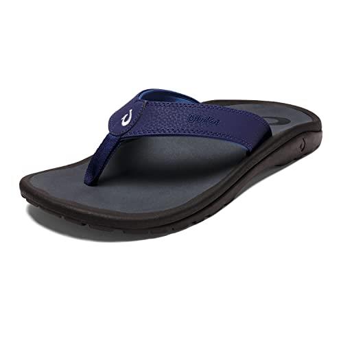 OluKai Ohana Men's Beach Sandals, Quick-Dry Flip-Flop Slides, Water Resistant & Lightweight, Compression Molded Footbed & Ultra-Soft Comfort Fit, Black/Dark Shadow, 11