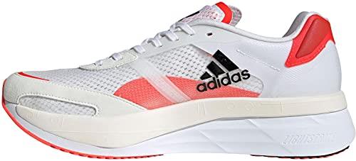 adidas Men's Adizero Boston 10 Running Shoes, White/Black/Red, Size US 11