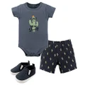 Hudson Baby Unisex Baby Cotton Bodysuit, Shorts and Shoe Set, Cactus, 0-3 Months