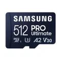 SAMSUNG PRO Ultimate 512GB microSD Memory Card + Adapter, Up to 200 MB/s, 4K UHD, UHS-I, Class 10, U3,V30, A2 for GoPRO Action Cam, DJI Drone, Gaming, Phones, Tablets
