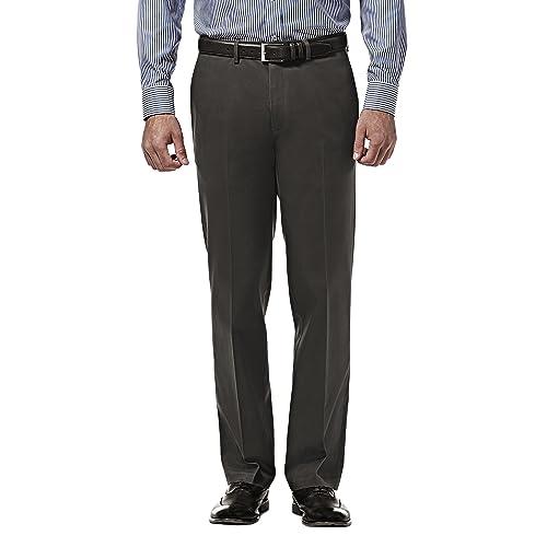 Haggar Men's Premium No Iron Khaki Straight Fit Flat Front Casual Pant, Dark Grey, 42W x 30L
