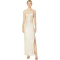Calvin Klein Women's One Shoulder Ruched Gown, Buff/Silver 2, 10