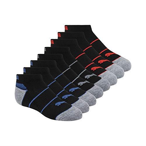 PUMA Kid's 8 Pack Low Cut Socks, Black/Red, US 5-6.5