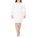 Calvin Klein Women's Solid Sheath with Chiffon Bell Sleeves Dress, Cream, 14