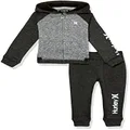Hurley baby-boys Hoodie and Joggers 2-piece Outfit Set, Anthracite/Grey, 18 Months