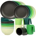 Greentainer Plastic Crockery Sets (24 Pieces) | Lightweight and Unbreakable Camping Crockery Set, Plates, Bowls, Cups, Dinner Service for 6 People, Ideal for Children and Adults, Reusable