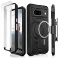 CaseBorne Compatible with Google Pixel 8 Protective Case -Compatible with MagSafe, Slim Yet Rugged with Tempered Glass Screen Protector and Belt Clip Holster Black