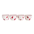Euro Ceramica Winterfest Collection Festive 3.5" Ceramic Dipping/Sauce Bowls, 4 Piece Set, Assorted Hand-Stamped Holiday Designs, Red & White