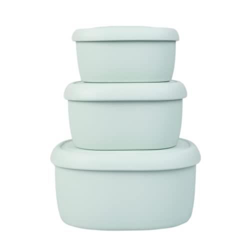 BLUE GINKGO Nesting Silicone Containers - Set of 3 Hard-Shell Silicone Food Storage Containers | BPA Free, Airtight, Dishwasher and Freezer Safe (6.7oz, 10oz, 20oz) - Green