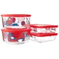 Pyrex Marvel Spider-Man 8PC Glass Storage Set, with 2-4 Cup Round Glass Containers, and 2-3 Cup Rectangle Glass Containers, Dishwasher, Freezer, and Microwave Safe, Essential Kitchen Tools