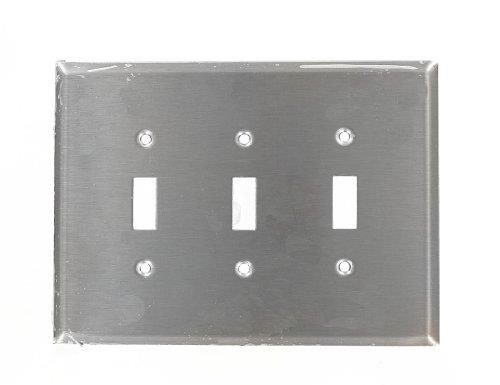Leviton 84111-40 3-Gang Toggle Device Switch Wallplate, Oversized, 302 Stainless Steel, Device Mount, Stainless Steel
