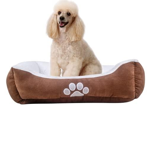 long rich Rectangle Pets Bed with Dog Paw Embroidery, Chocolate, 27 * 21 inches (HCT REC-006), Brown