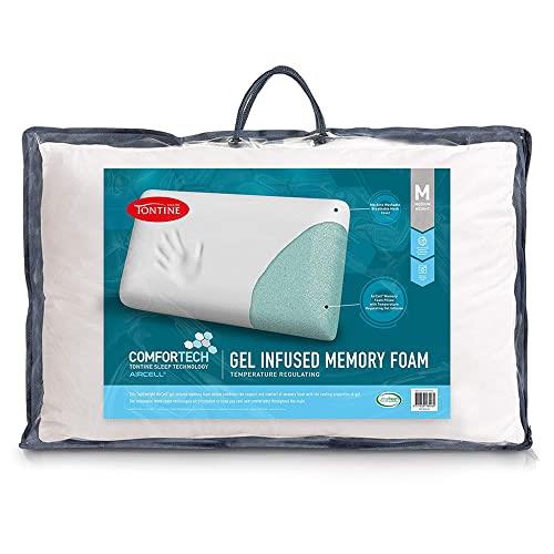 Tontine Comfortech Gel Infused Memory Foam Pillow, Medium Height, Firm Support, Washable Cover, Pillow Infused with Cooling Gel