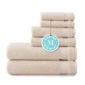 MARTHA STEWART Cotton Bath Towels Set - 6 Piece | 2 Bath Towels - 2 Hand Towels - 2 Washcloths | Soft & Quick Dry Bathroom Towels | New Apartment Essentials | Absorbent | Beige Towels