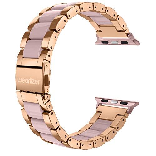 Wearlizer For Apple Watch Band 38Mm, Fashion Metal Wristbands Replacement Iwatch Stainless Steel Strap For Apple Watch Series 3, Series 2, Series 1, Sport, Edition-38Mm Rose Gold + Pink