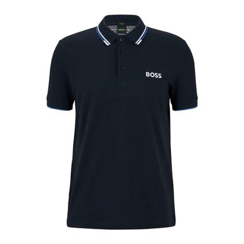 BOSS Men's Paddy Pro Contrast Color Cotton Stretch Polo Shirt, Navy, Large