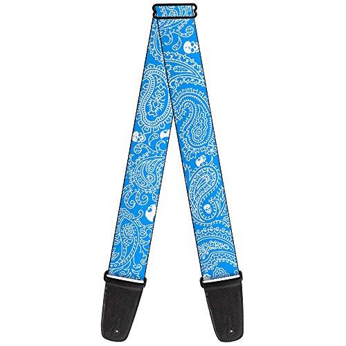Buckle-Down Premium Guitar Strap, Bandana and Skulls Baby Blue/White, 29 to 54 Inch Length, 2 Inch Wide