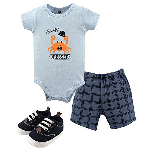 HUDSON BABY Unisex Baby Cotton Bodysuit, Shorts and Shoe Set, Crab, 9-12 Months
