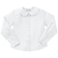 Classroom School Uniforms Girls' Big Long Sleeve Stretch Peter Pan Blouse, White, Small