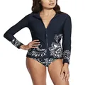 Seafolly Women's Long Sleeve Zip Front Rashguard with Removable Cups, Folklore True Navy, X-Large
