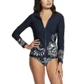 Seafolly Women's Long Sleeve Zip Front Rashguard with Removable Cups, Folklore True Navy, X-Large