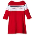 Nautica Girls' Long Sleeve Dress, Carmine 04, 8-10