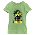 Marvel Classic Hulk Reads Girls Short Sleeve Tee Shirt, Green Apple, Medium