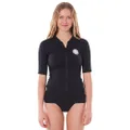 Rip Curl Women's Premium Surf Zip Through Short Sleeve UV Rash Vest, Black, Large