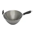 Stanley Rogers 42118 Carbon Steel Wok Ø 35 cm, Induction Compatible cookware, Traditional Asian Style stir Fry pan, Heavy-Duty Quality Wok pan (Colour: Silver, Black)