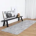 The Rug Collective Distressed Vintage Chilaz Grey Runner Rug Wipe Clean Machine Washable Pet Friendly Rug, 80 x 400cm