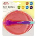 Heinz Baby Basics First Tastes Weaning Set with Lid & Spoon | 100% BPA Free | on the go | contains mess and spills | flexisoft grip | dishwasher and microwave safe | 4+ months | 4 piece set