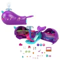 Mattel Polly Pocket Sparkle Cove Adventure Dolls & Toy Boat Playset, Narwhal Adventurer with 2 Micro Dolls, 3 Dissolvable Pearls & 13 Accessories