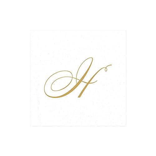 Caspari Entertaining with White Pearl Paper Linen Cocktail Napkins, Monogram Initial H, Pack of 30