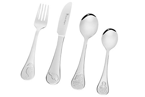 Stanley Rogers Children's Cutlery Set 4 Piece, Sea Animals | 18/10 stainless steel children's cutlery set with sea animal designs, gift boxed for ages 3 years and over