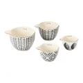 Creative Co-Op Stoneware, Black & White, Set of 4 Measuring Cup, 4.5"