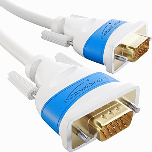 KabelDirekt – VGA Cable for Maximum Video Quality Thanks to high-Purity Copper Conductors – 3m (Full HD, VGA to VGA, Connects Computers to Screens/projectors, 15-pin D-Sub, Monitor Cable, White)